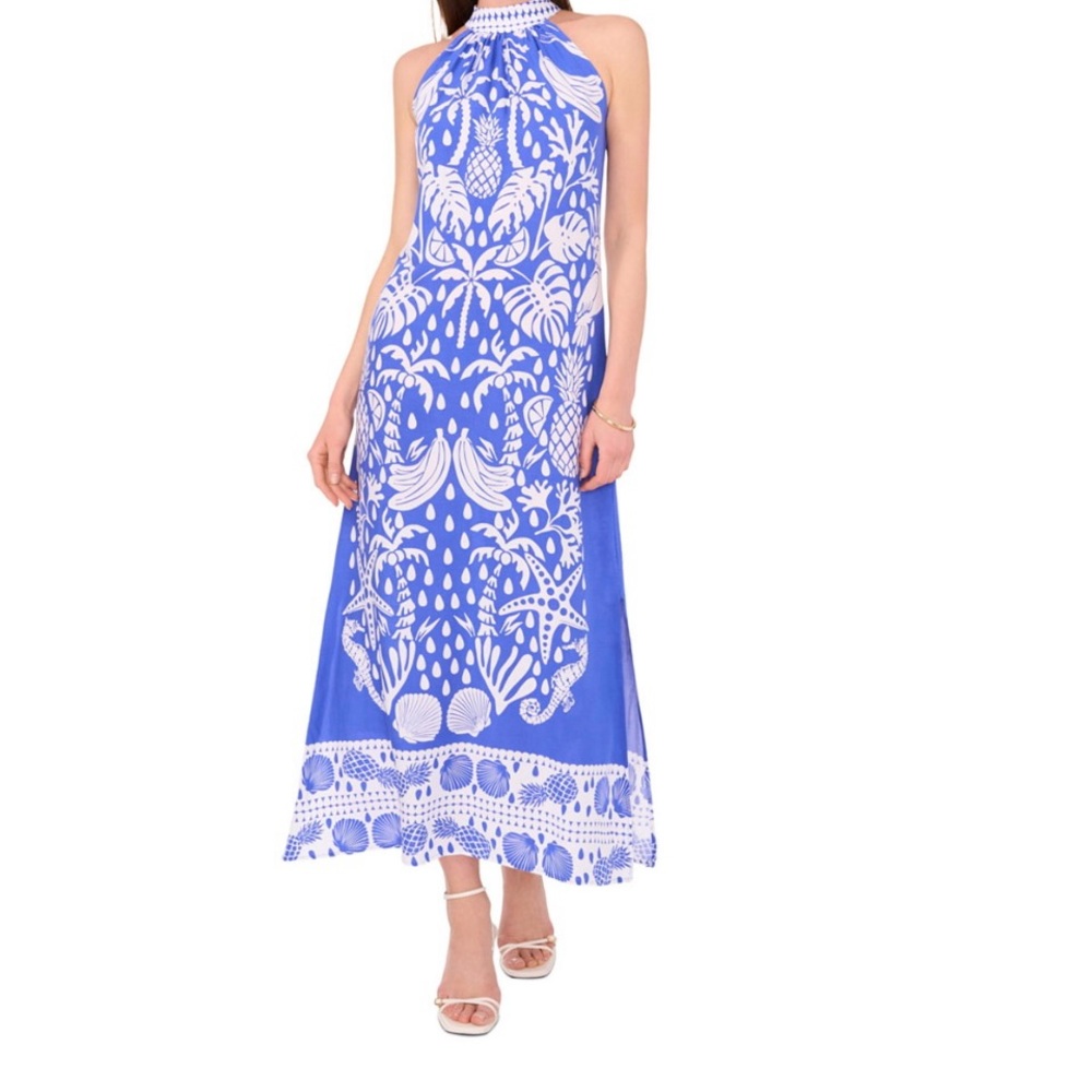 Vince Camuto Blue and White Patterned Maxi Dress